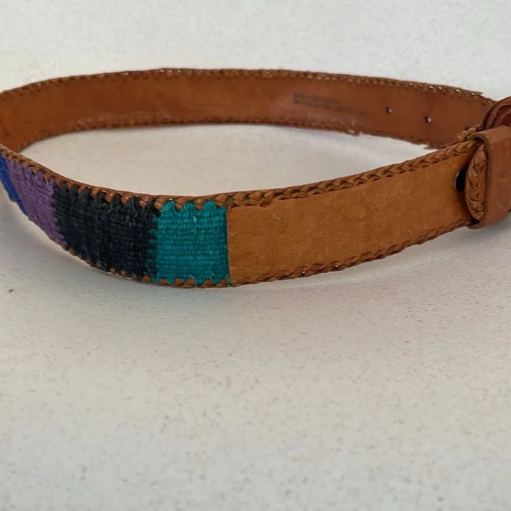 Vintage Guatemalan Woven Leather Belt Youth Small